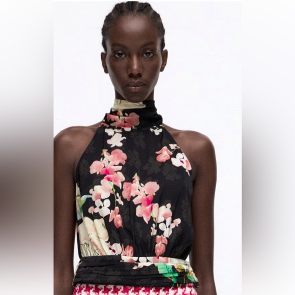 ZARA FLORAL PRINT HALTER TOP - Picture 2 of 4